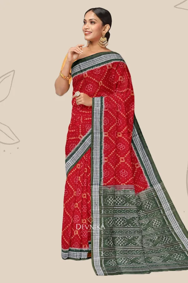 Deep_Red_Cotton_Body_Bandha_Handloom_Saree_For_Women