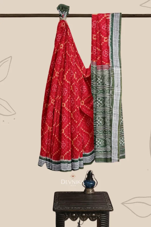 Deep_Red_Cotton_Body_Bandha_Handloom_Saree_For_Women