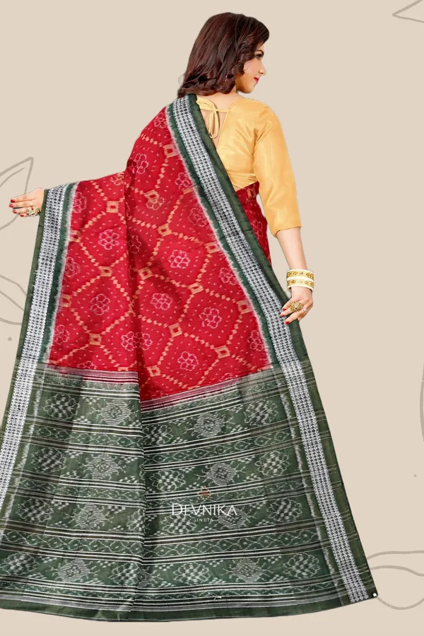 Deep_Red_Cotton_Body_Bandha_Handloom_Saree_For_Women