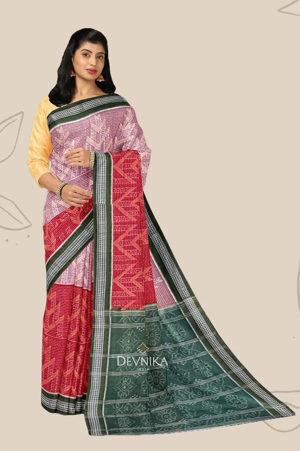 Red_White_Olive_Cotton_Handloom_Body_Bandha_Saree_For_Women