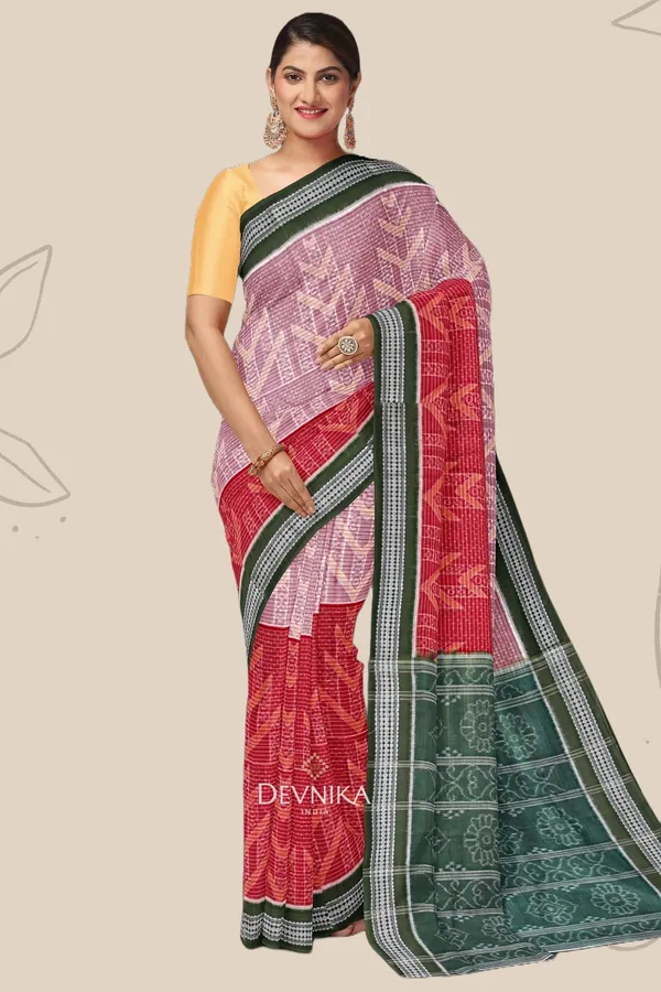 Red_White_Olive_Cotton_Handloom_Body_Bandha_Saree_For_Women