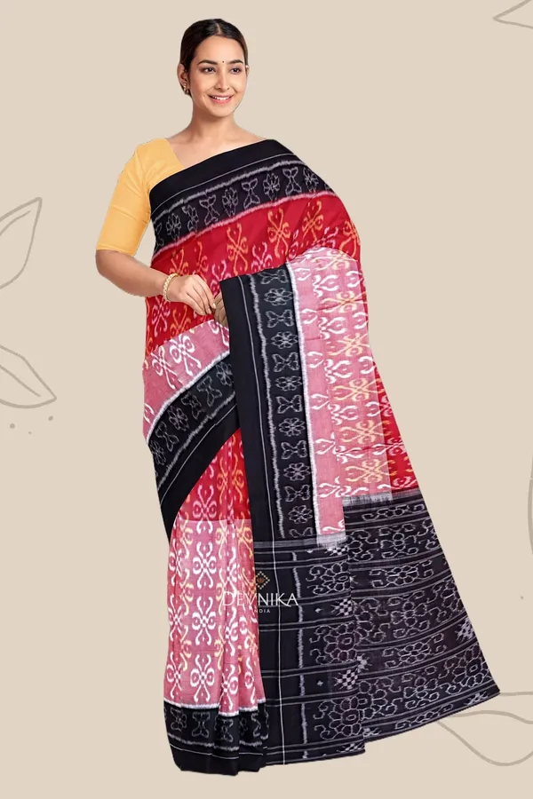 Red_Black_Cotton_Handloom_Body_Bandha_Saree_For_Women