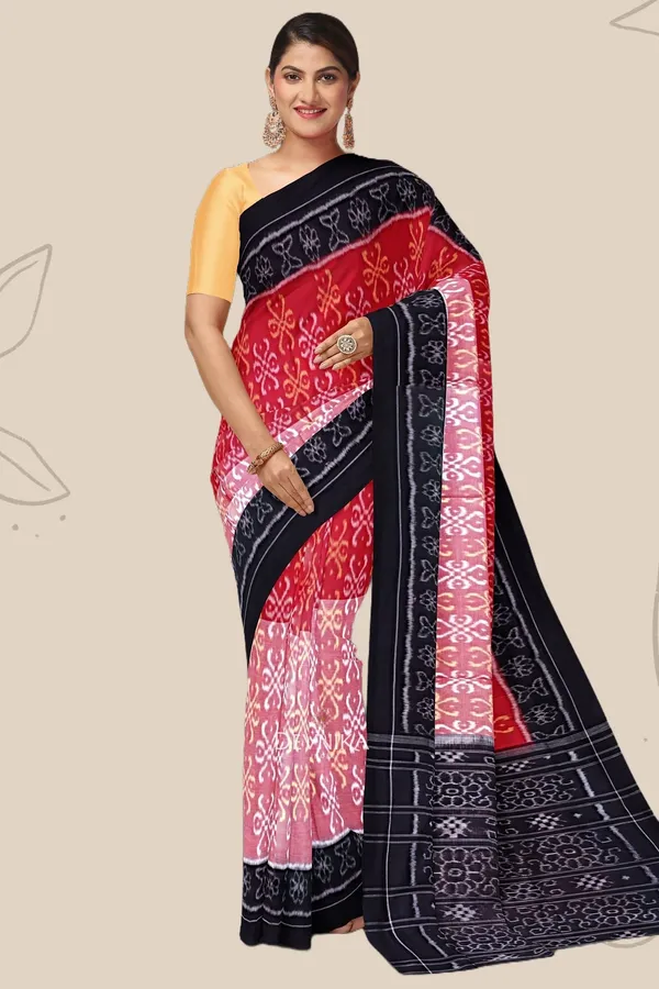 Red_Black_Cotton_Handloom_Body_Bandha_Saree_For_Women