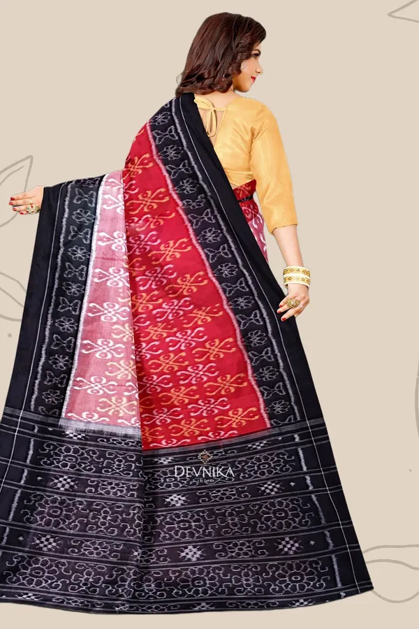 Red_Black_Cotton_Handloom_Body_Bandha_Saree_For_Women