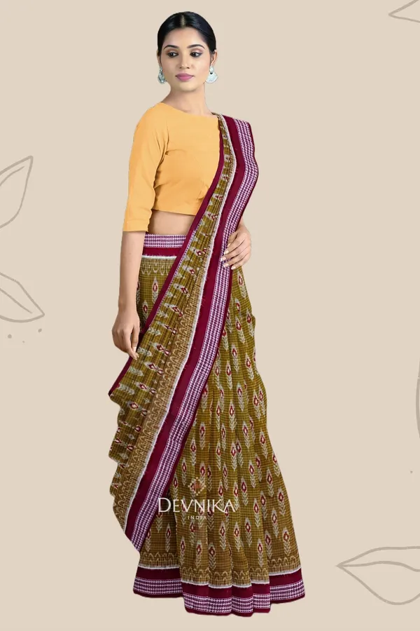 Light_Olive_Cotton_Body_Bandha_Handloom_Saree_For_Women