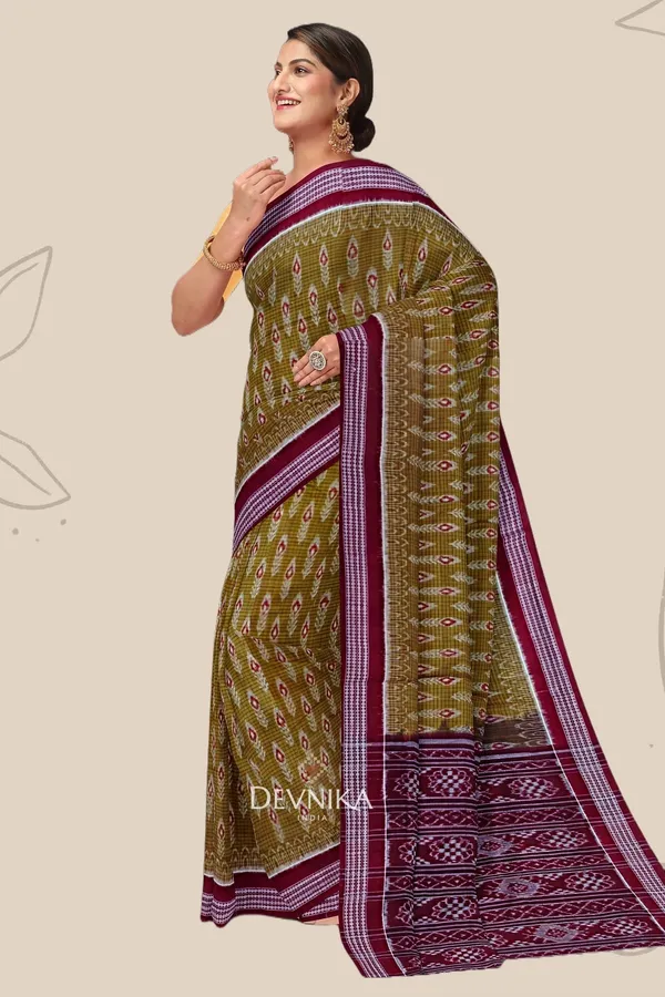 Light_Olive_Cotton_Body_Bandha_Handloom_Saree_For_Women