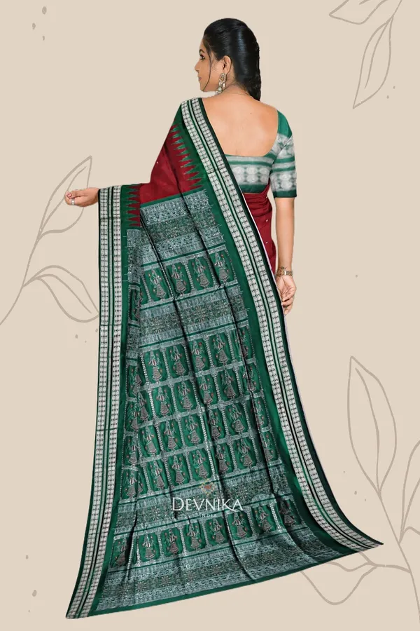 Dark_Maroon_Forest_Green_Silk_Bomkai_Butti_Saree_For_Women