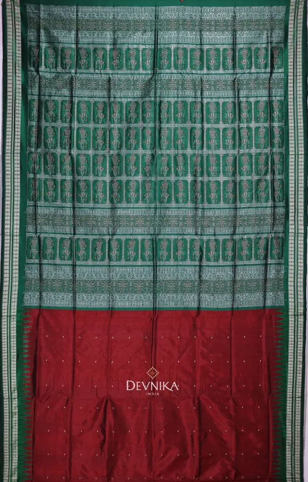 Dark_Maroon_Forest_Green_Silk_Bomkai_Butti_Saree_For_Women