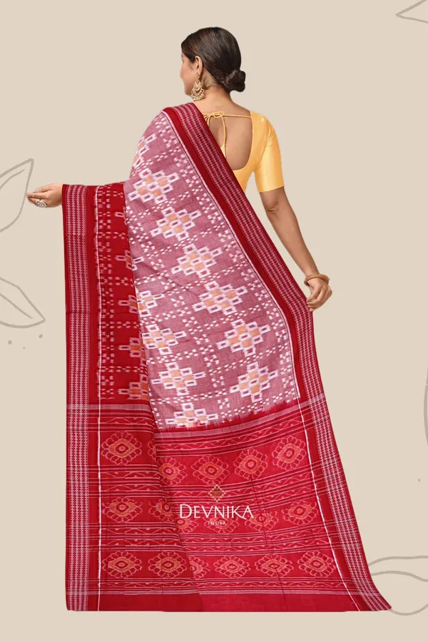 Red_Yellow_Cotton_Paper_Bandha_Handloom_Saree_For_Women