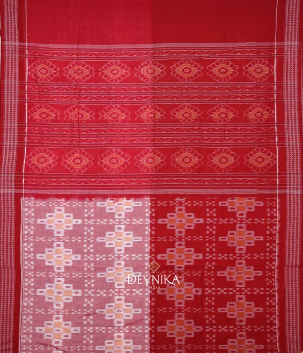 Red_Yellow_Cotton_Paper_Bandha_Handloom_Saree_For_Women