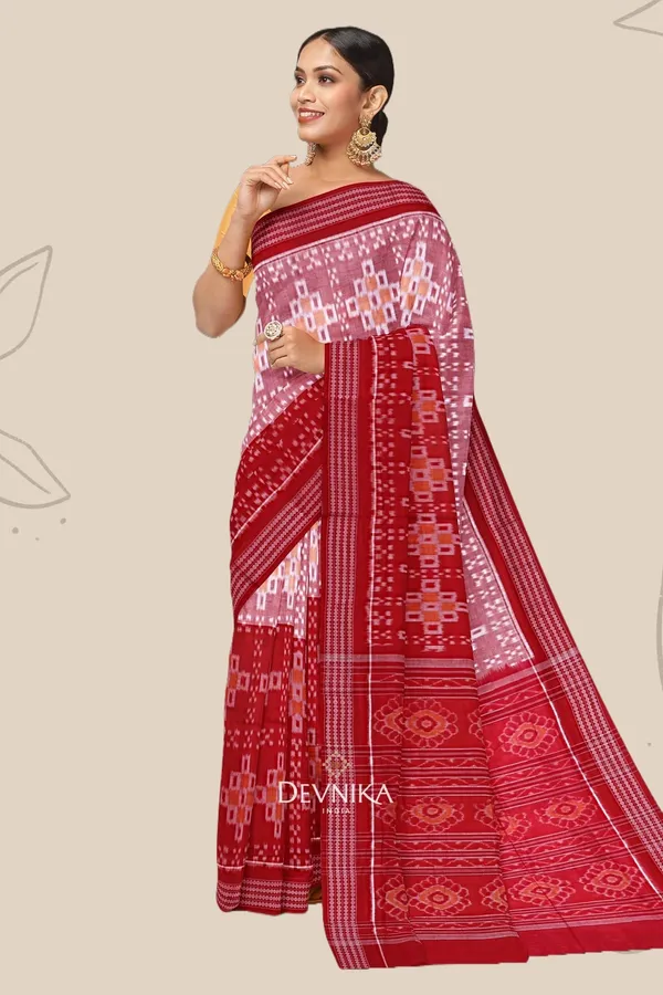 Red_Yellow_Cotton_Paper_Bandha_Handloom_Saree_For_Women