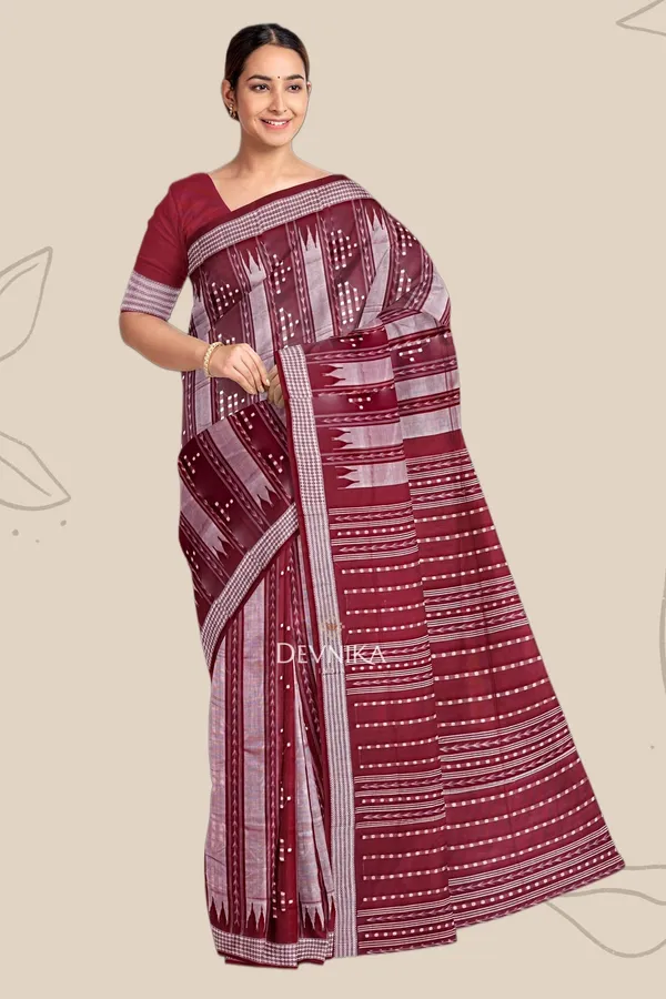 Maroon_Silver_Handloom_Pata_Bapta_Saree_For_Women