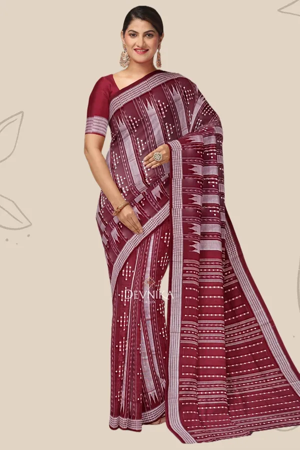 Maroon_Silver_Handloom_Pata_Bapta_Saree_For_Women