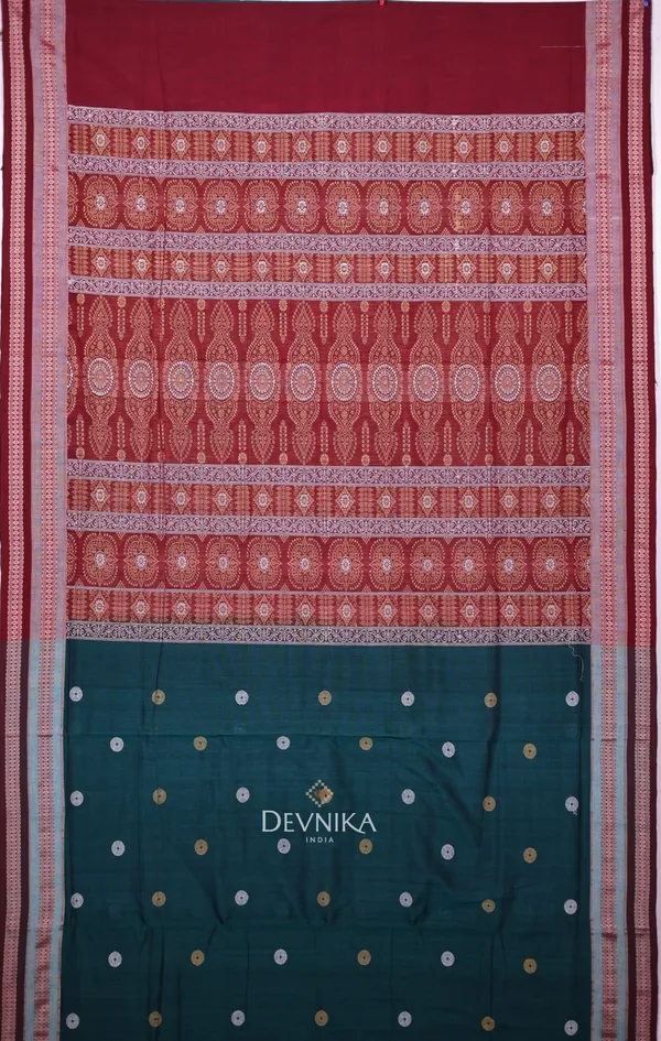 Deep_Green_Cotton_Bomkai_Handloom_Saree_For_Women