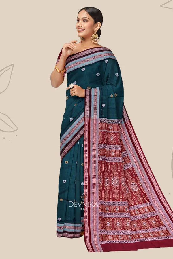 Deep_Green_Cotton_Bomkai_Handloom_Saree_For_Women