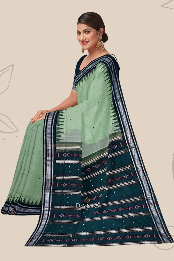 Light_Green_Cotton_Temple_Border_Bapta_Saree_For_Women
