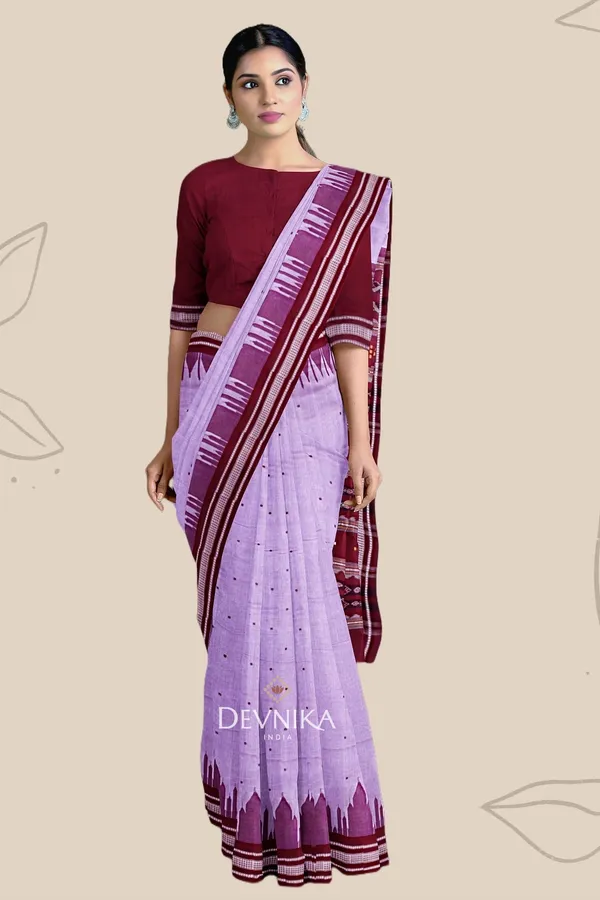Light_Purple_Cotton_Temple_Border_Bapta_Saree_For_Women
