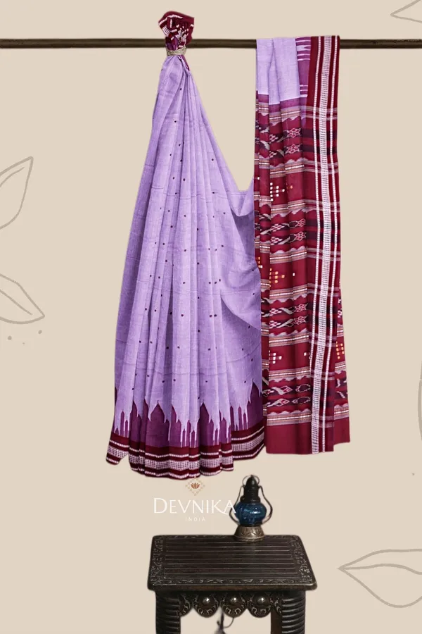 Light_Purple_Cotton_Temple_Border_Bapta_Saree_For_Women