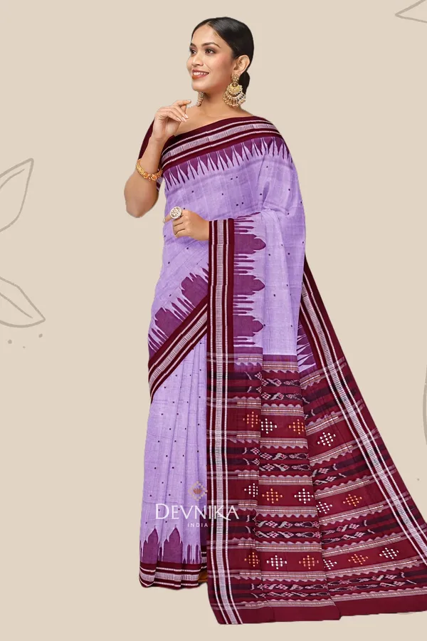 Light_Purple_Cotton_Temple_Border_Bapta_Saree_For_Women