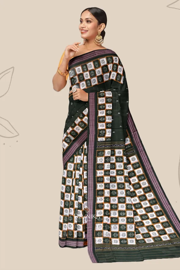 Dark_Olive_Green_Cotton_Border_Pasapalli_Handloom_Saree_For_Women