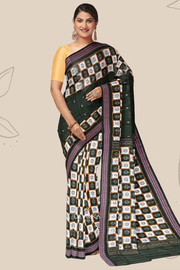 Dark_Olive_Green_Cotton_Border_Pasapalli_Handloom_Saree_For_Women