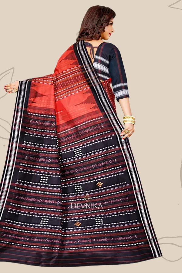 Orange_Handloom_Cotton_Bapta_Saree_For_Women