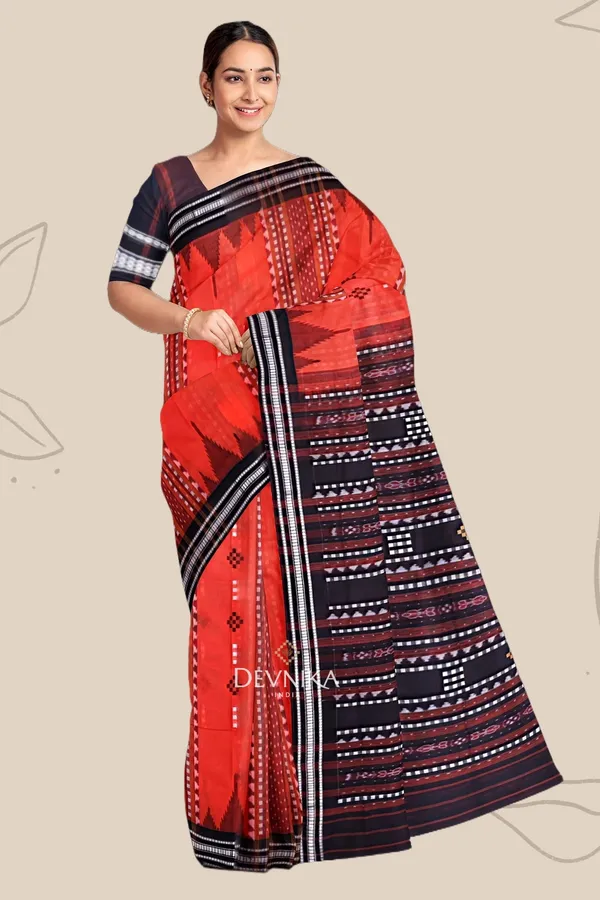 Orange_Handloom_Cotton_Bapta_Saree_For_Women