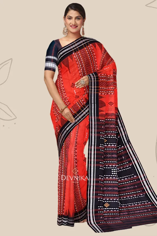 Orange_Handloom_Cotton_Bapta_Saree_For_Women