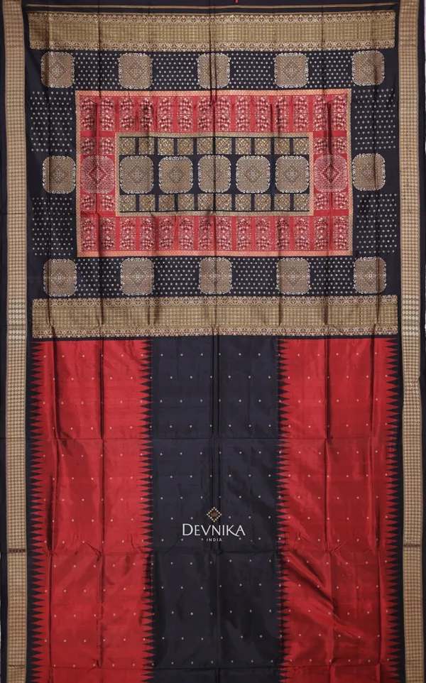 Black_Red_Silk_Bomkai_Butti_Handloom_Saree_For_Women