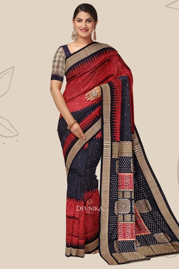 Black_Red_Silk_Bomkai_Butti_Handloom_Saree_For_Women