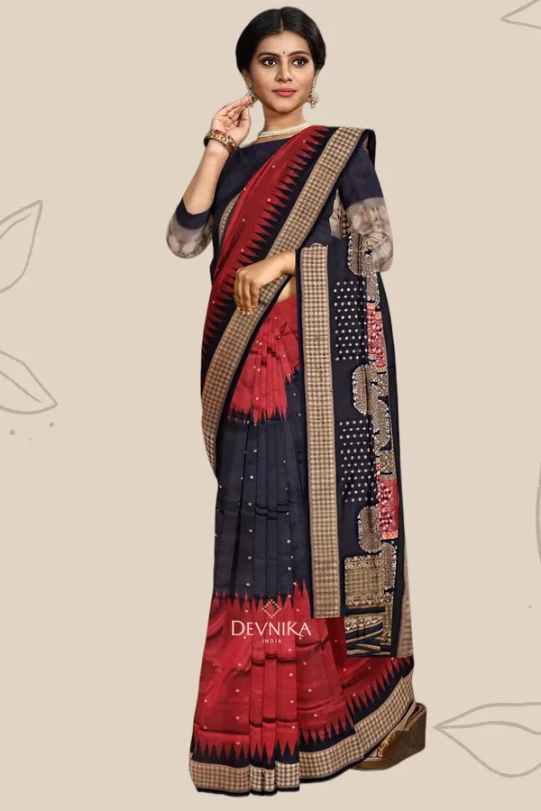 Black_Red_Silk_Bomkai_Butti_Handloom_Saree_For_Women