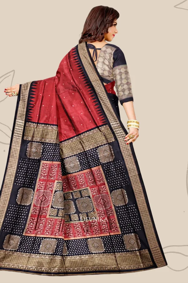 Black_Red_Silk_Bomkai_Butti_Handloom_Saree_For_Women