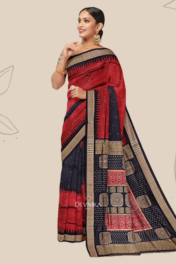 Black_Red_Silk_Bomkai_Butti_Handloom_Saree_For_Women