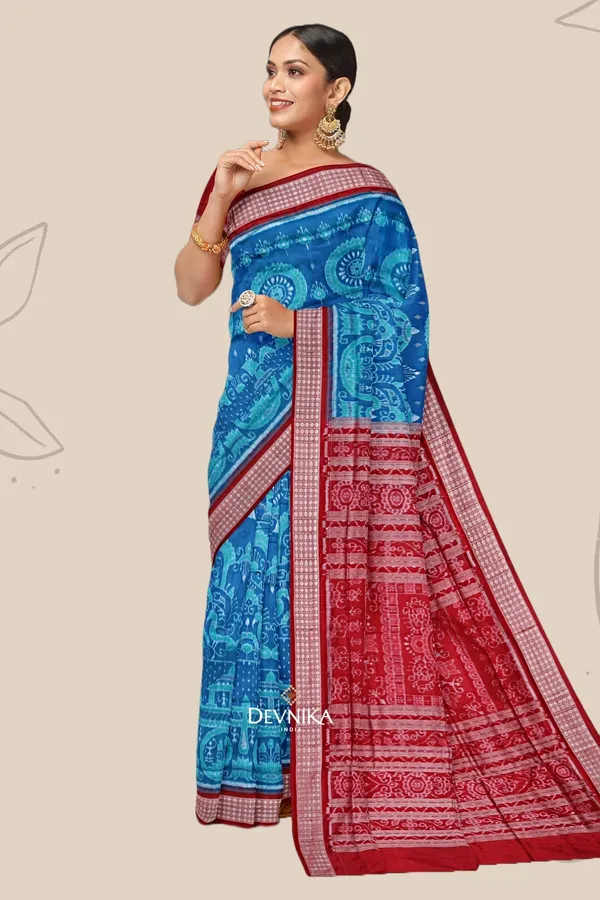 Bright_Blue_Silk_Bandha_Handloom_Saree_For_Women