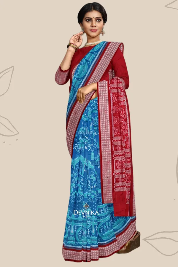 Bright_Blue_Silk_Bandha_Handloom_Saree_For_Women