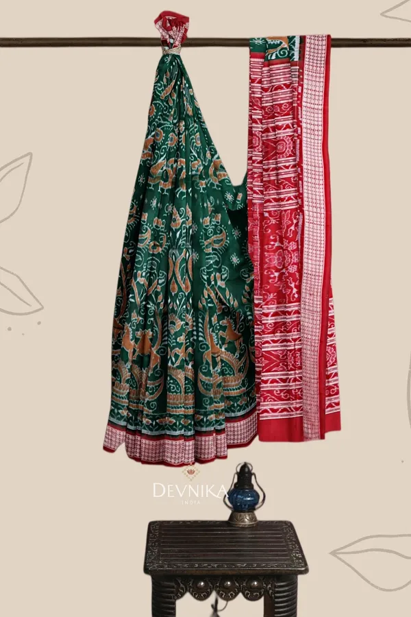 Forest_Green_Silk_Body_Bandha_Odisha_Handloom_Saree_For_Women