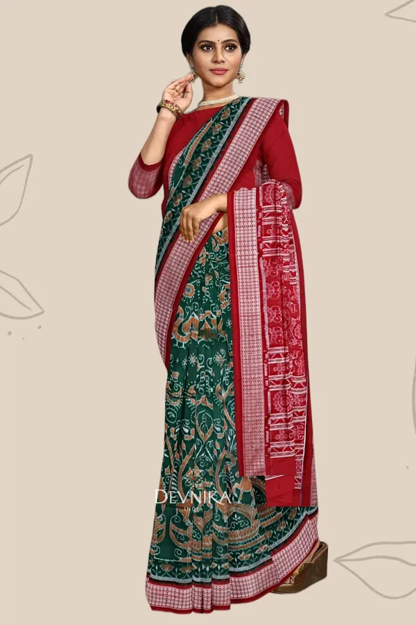 Forest_Green_Silk_Body_Bandha_Odisha_Handloom_Saree_For_Women