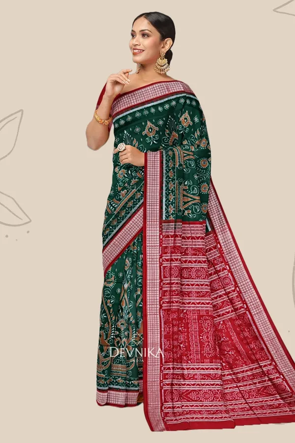 Forest_Green_Silk_Body_Bandha_Odisha_Handloom_Saree_For_Women