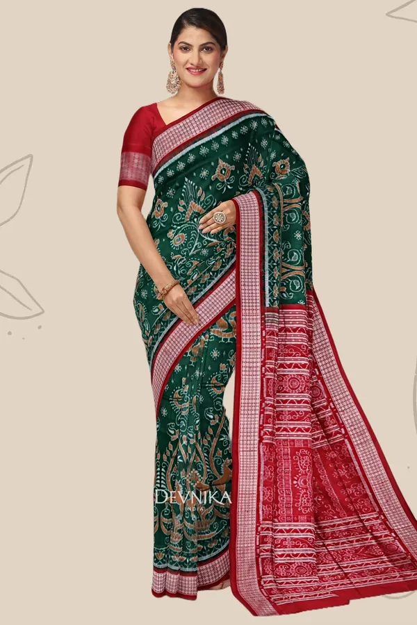 Forest_Green_Silk_Body_Bandha_Odisha_Handloom_Saree_For_Women