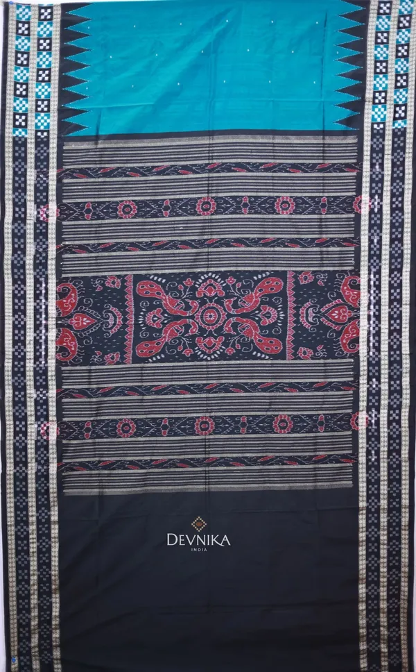 Teal_Silk_Pasapalli_Buti_Bomkai_Odisha_Handloom_Saree_For_Women