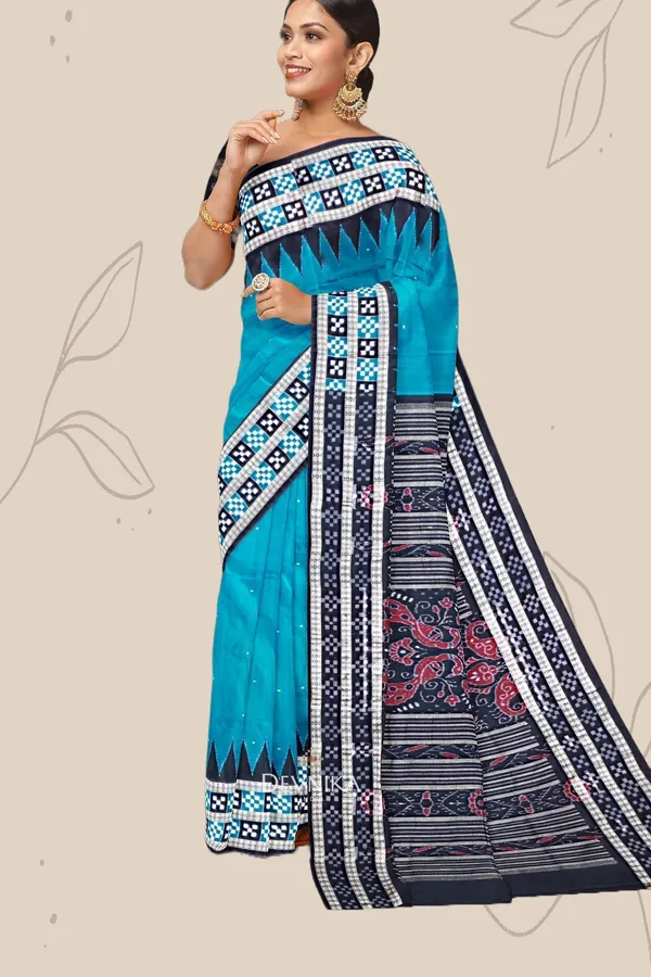 Teal_Silk_Pasapalli_Buti_Bomkai_Odisha_Handloom_Saree_For_Women