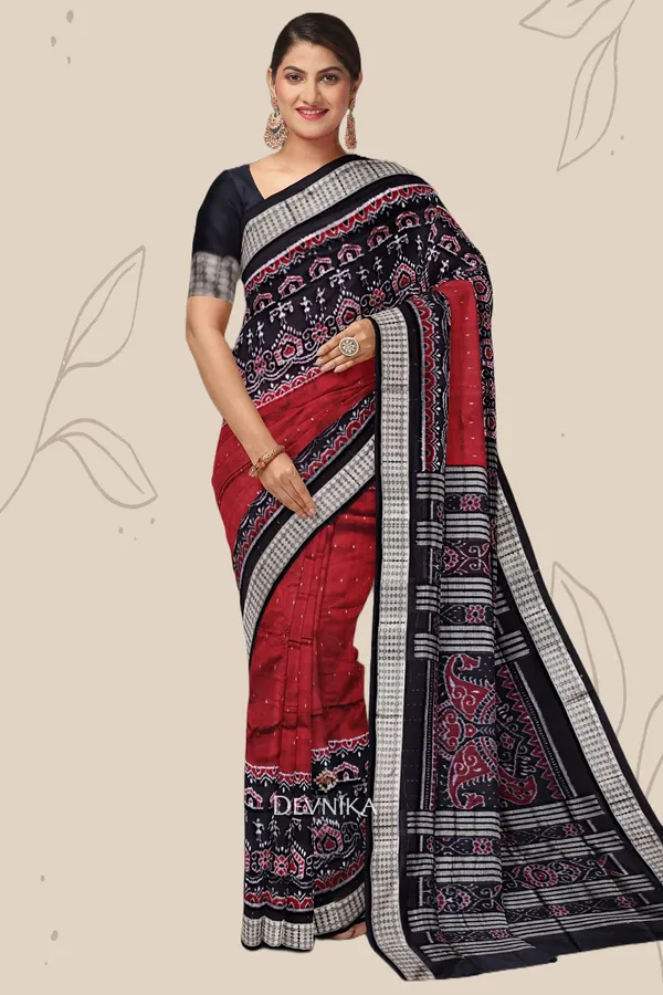 Maroon_Silk_Teracota_Bandha_Handloom_Saree_For_Women