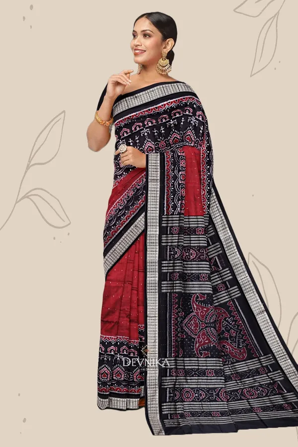 Maroon_Silk_Teracota_Bandha_Handloom_Saree_For_Women