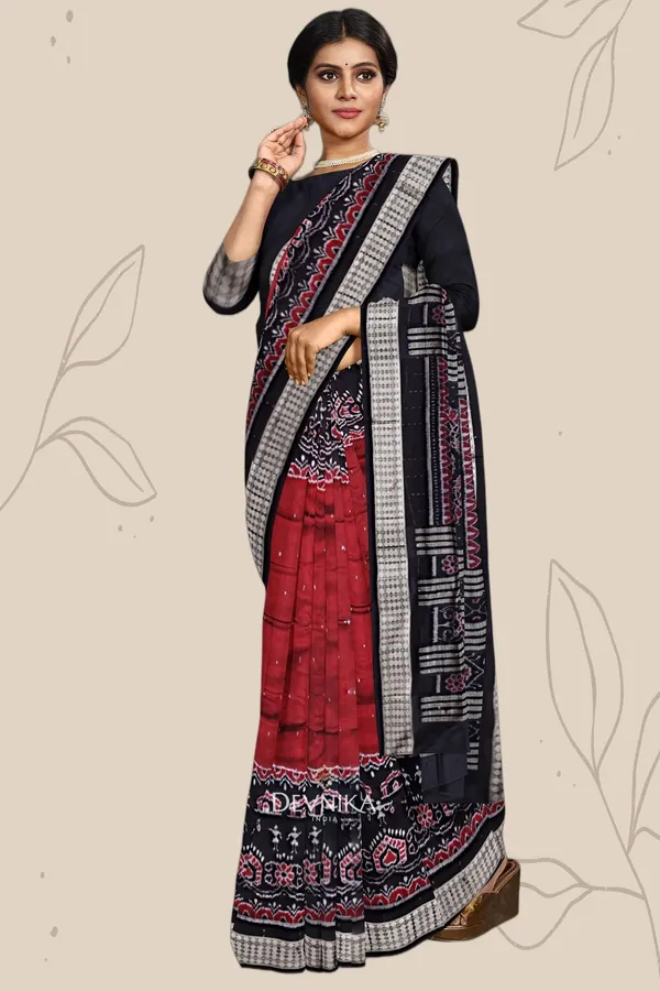 Maroon_Silk_Teracota_Bandha_Handloom_Saree_For_Women