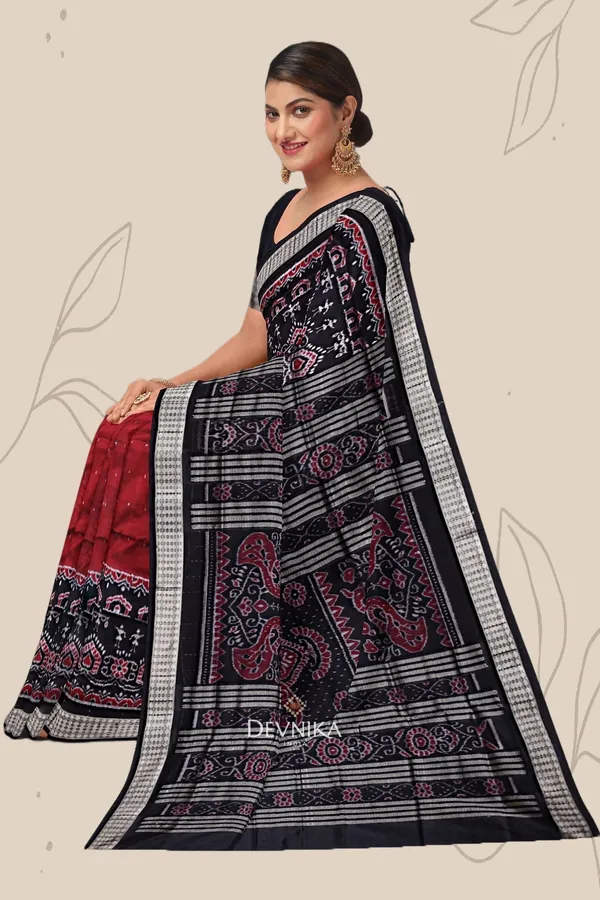 Maroon_Silk_Teracota_Bandha_Handloom_Saree_For_Women