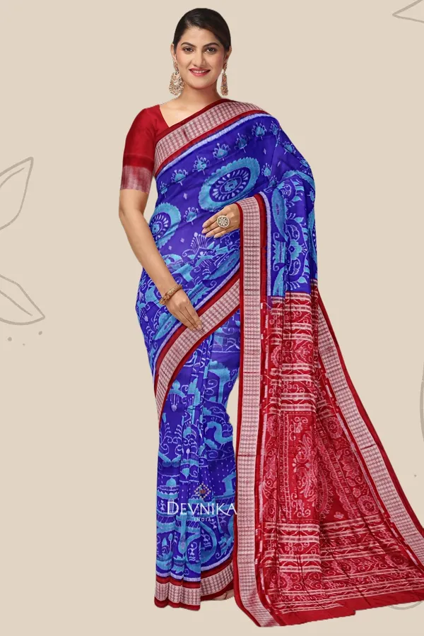 Blue_Tissue_Silk_Body_Bandha_Handloom_Saree_For_Women