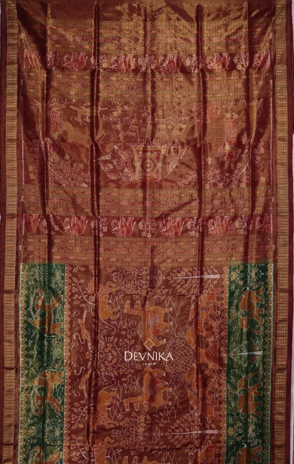 Golden_Brown_Tissue_Silk_Body_Bandha_Handloom_Saree_For_Women