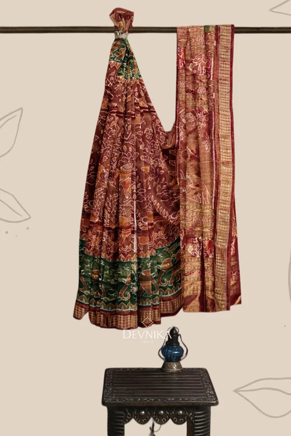 Golden_Brown_Tissue_Silk_Body_Bandha_Handloom_Saree_For_Women