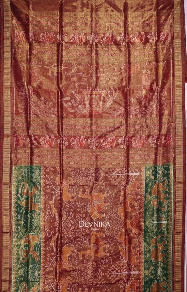 Golden_Brown_Tissue_Silk_Body_Bandha_Handloom_Saree_For_Women