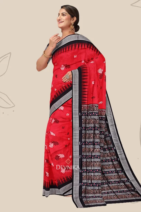 Red_Silk_Bomkai_Handloom_Saree_For_Women
